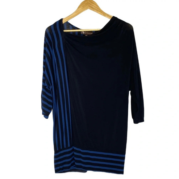 Adrienne Vittadini Black Blue Drape Front Mix Stripe Blouse Size Small - Picture 1 of 10
